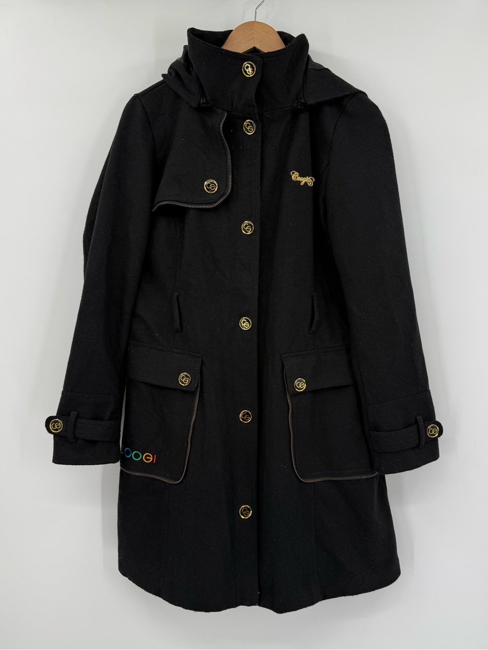 Coogi Wool Blend Hooded Pea Coat | Black | Large